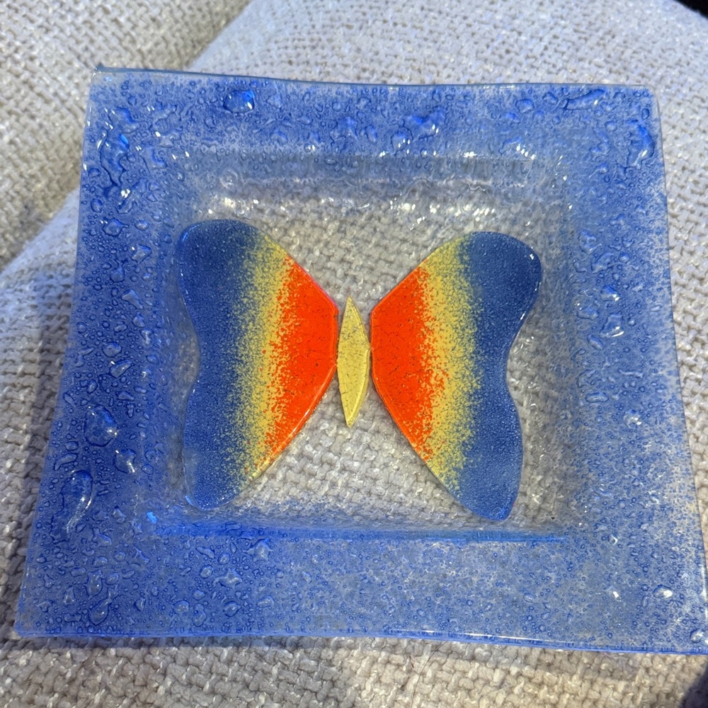 Murano Blue and Orange Butterfly Glass Art